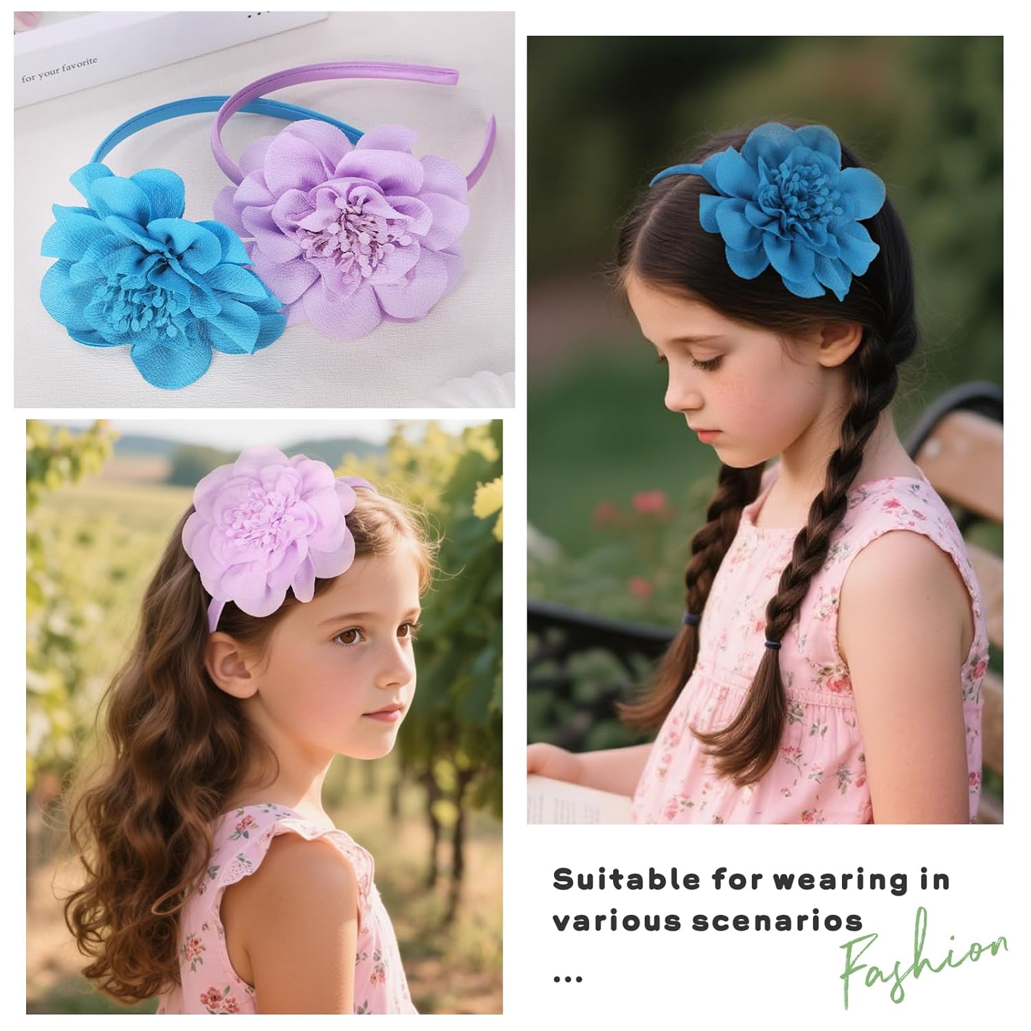 12Pcs Headbands for Girls Kids- Flower Headbands for Women Teens Children-Chiffon Hair Band for Women-Hair Accessoies-Gifts Supply - Image 4