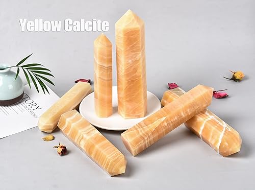 Miniatura 5 de AMOYSTONE Torres de obelisco de cristal curativo grande, varita de punto de calcita amarilla, decoración del hogar, curación de reiki, 2.2-2.6 libras