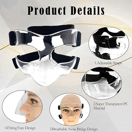 Miniatura 3 de Protector de nariz para nariz rota, máscara de baloncesto ajustable con acolchado de espuma para hombres y mujeres, máscaras de entrenamiento