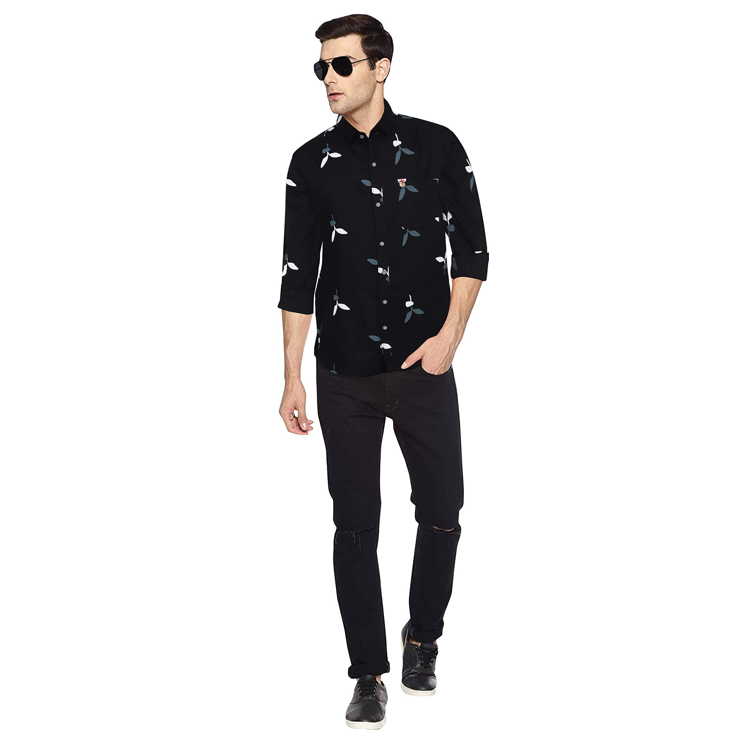Men's Casual Full Sleeve Regular Fit Butterfly Printed Classy & Stylish 100% Cotton Shirts (Brown:X-Large) (Black, Large)-image-29