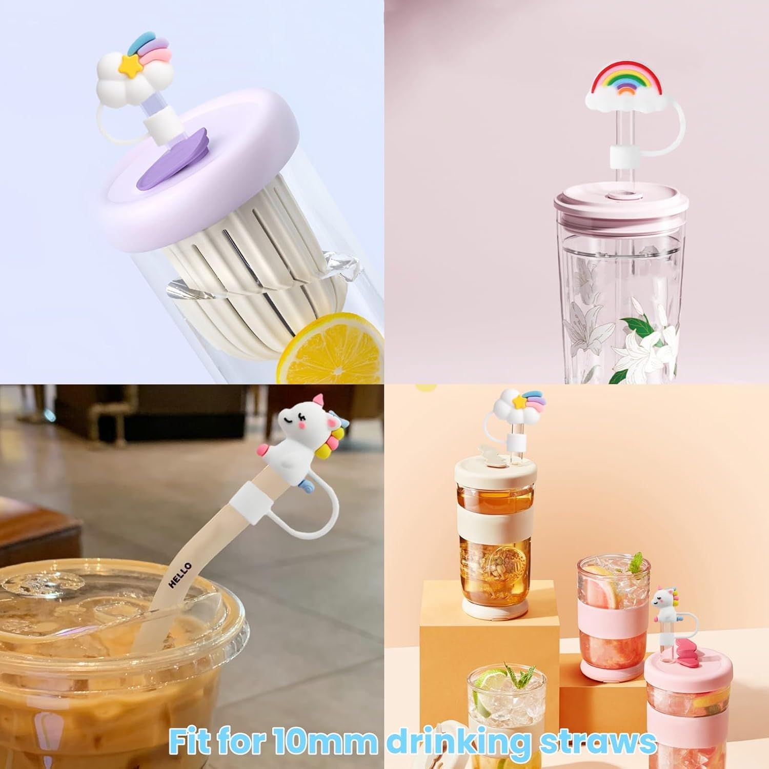6Pcs 3D Rainbow Cloud Straw Toppers, Soft Silicone Covers, Fit 0.4in/10mm Straw, Compatible with Stanley Cup 30&40 Oz, Dust Leakage Proof Protectors Decorative Accessories (Set A) - Image 6