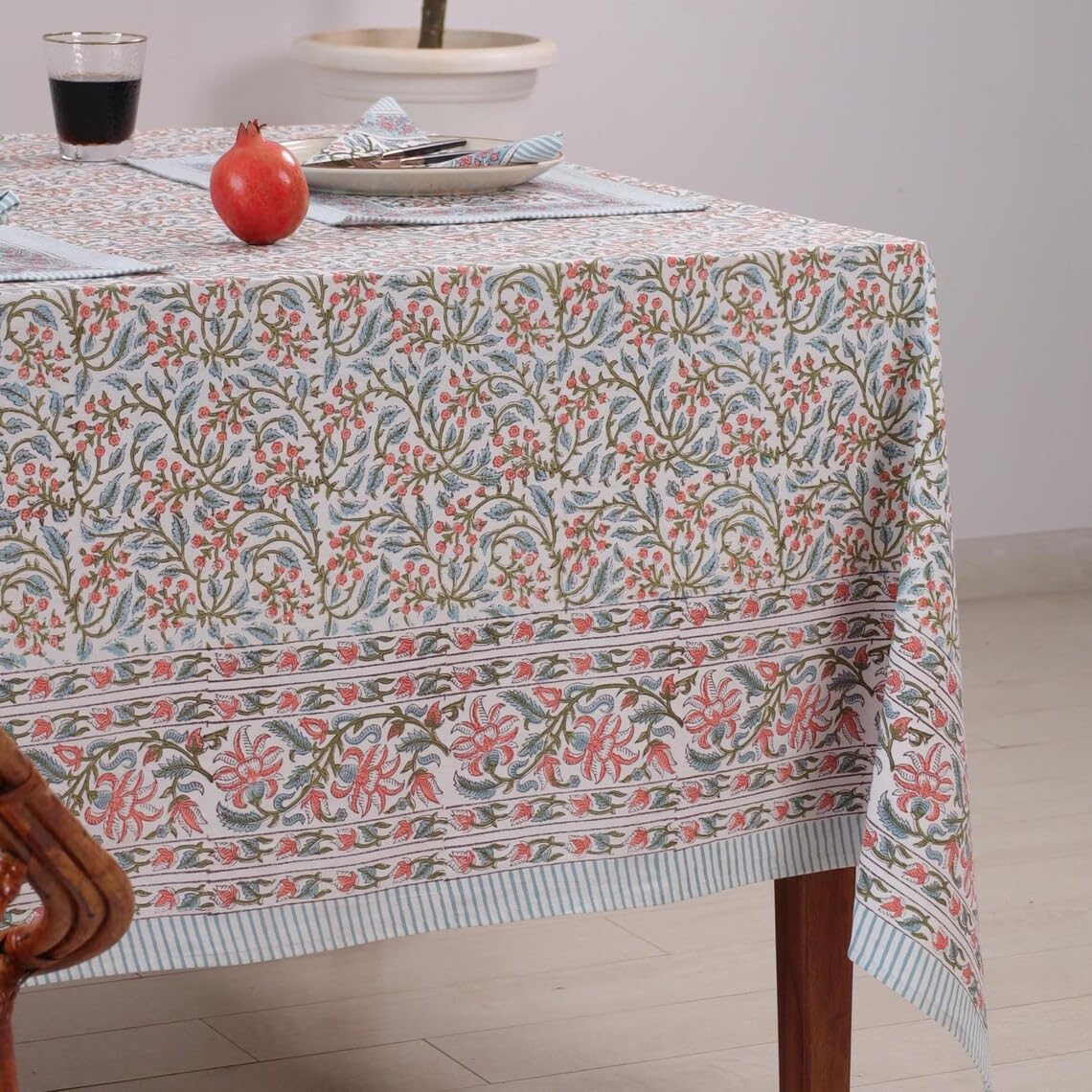 tovaglia in cotone rettangolare, 152.4x228.6 centimetro stampa a blocchi floreali, copertura per tavolo per uso interno ed esterno, sovrapposizione per tavolo farmhouse (multicolore)