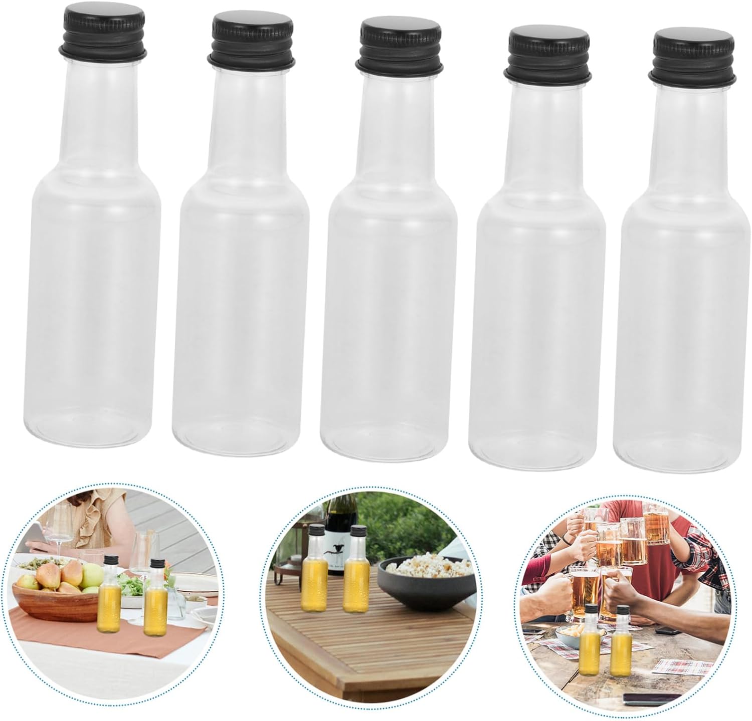 KICHOUSE 24pcs Mini Plastic Wine Bottles Aluminum Caps Empty Bottles for Liquor Beer Essential Oils