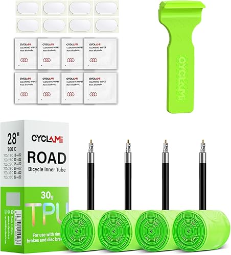 Miniatura 12 de 1/4-Pack CYCLAMI TPU Inner Tubes 700 x 18-32c 700c Inner Tubes Ultralight 30g Bike Tube with 45mm/65mm/85mm Presta Valve for Road Bike Tubes(Include