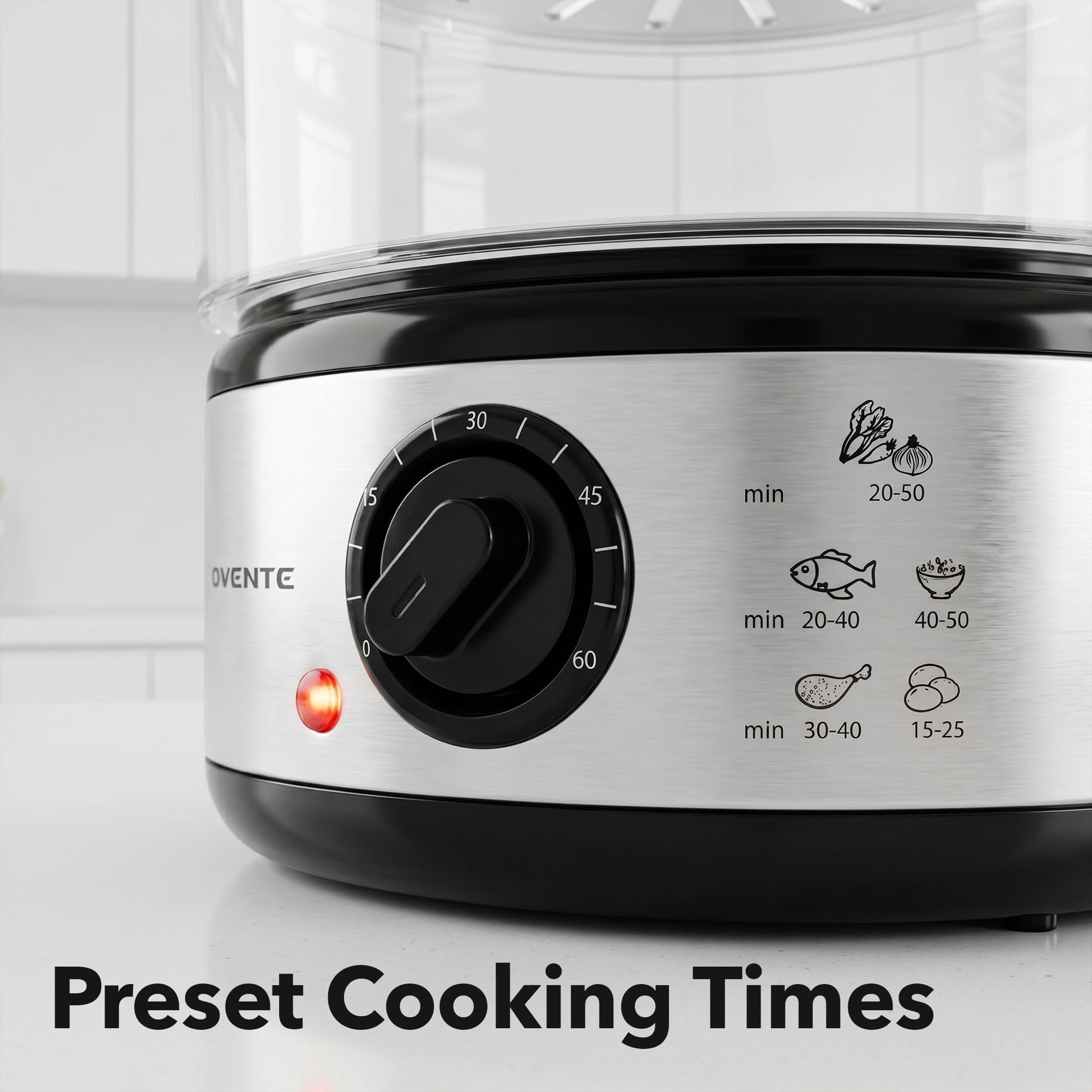 Ovente Electric Food Steamer - 5 Quart, Silver -6