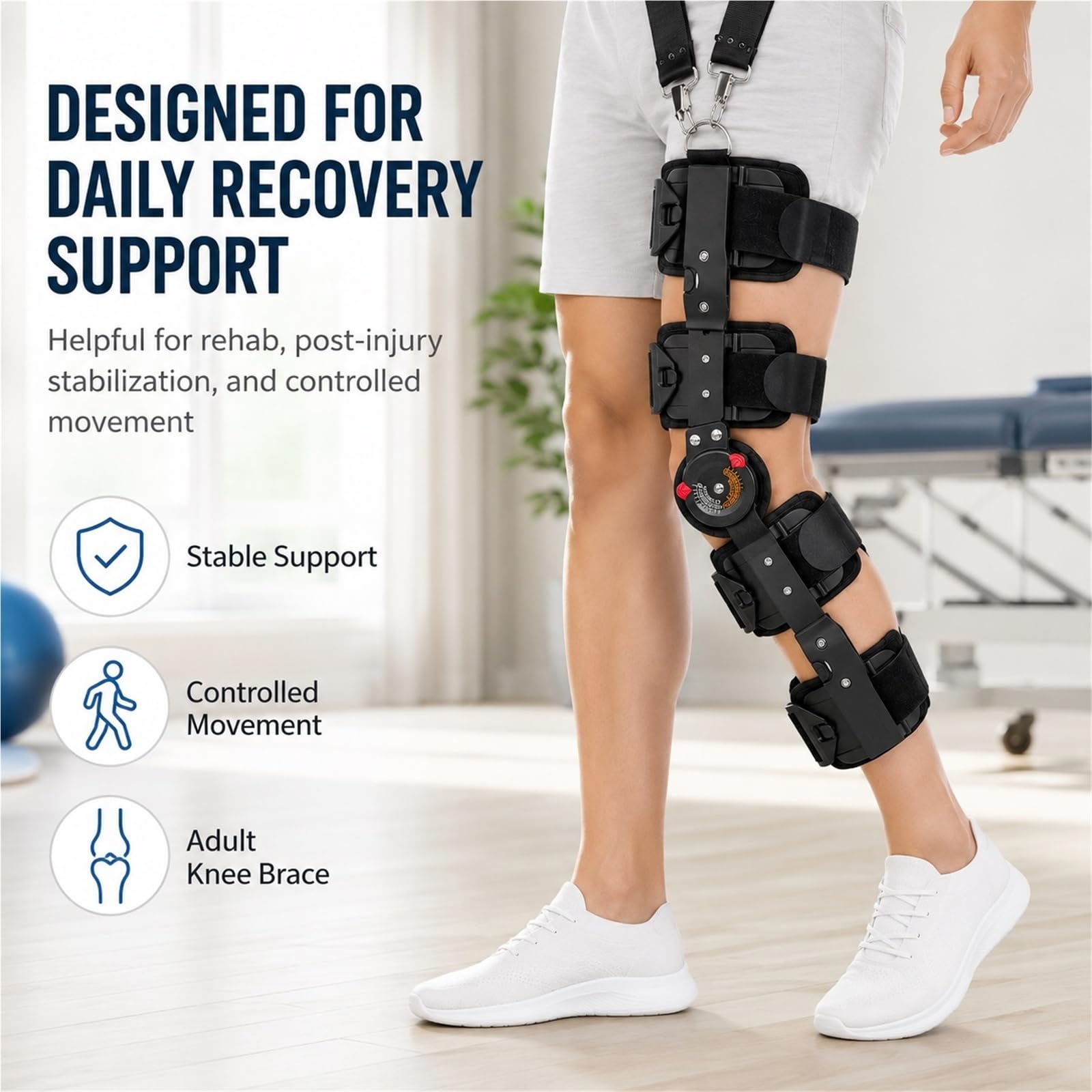 Rodillera Ortopédica Articulada ROM Inmovilizador de Rodilla Ajustable para Rehabilitación Postoperatoria Menisco ACL Artritis Soporte Médico para Hombre y Mujer