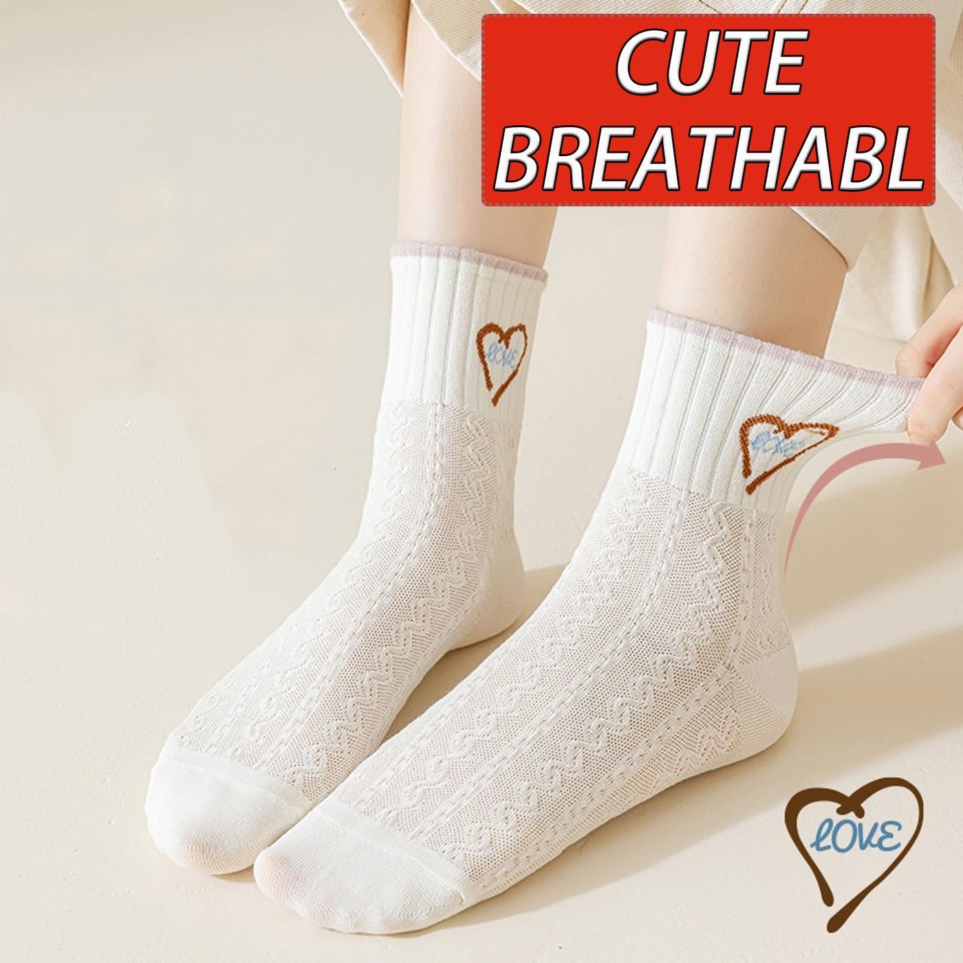 CHUNFO Womens Cute Socks Ankle Ribbed Heart Striped Rabbit Animal Letter Cotton Girls Sock Cozy Size5-9