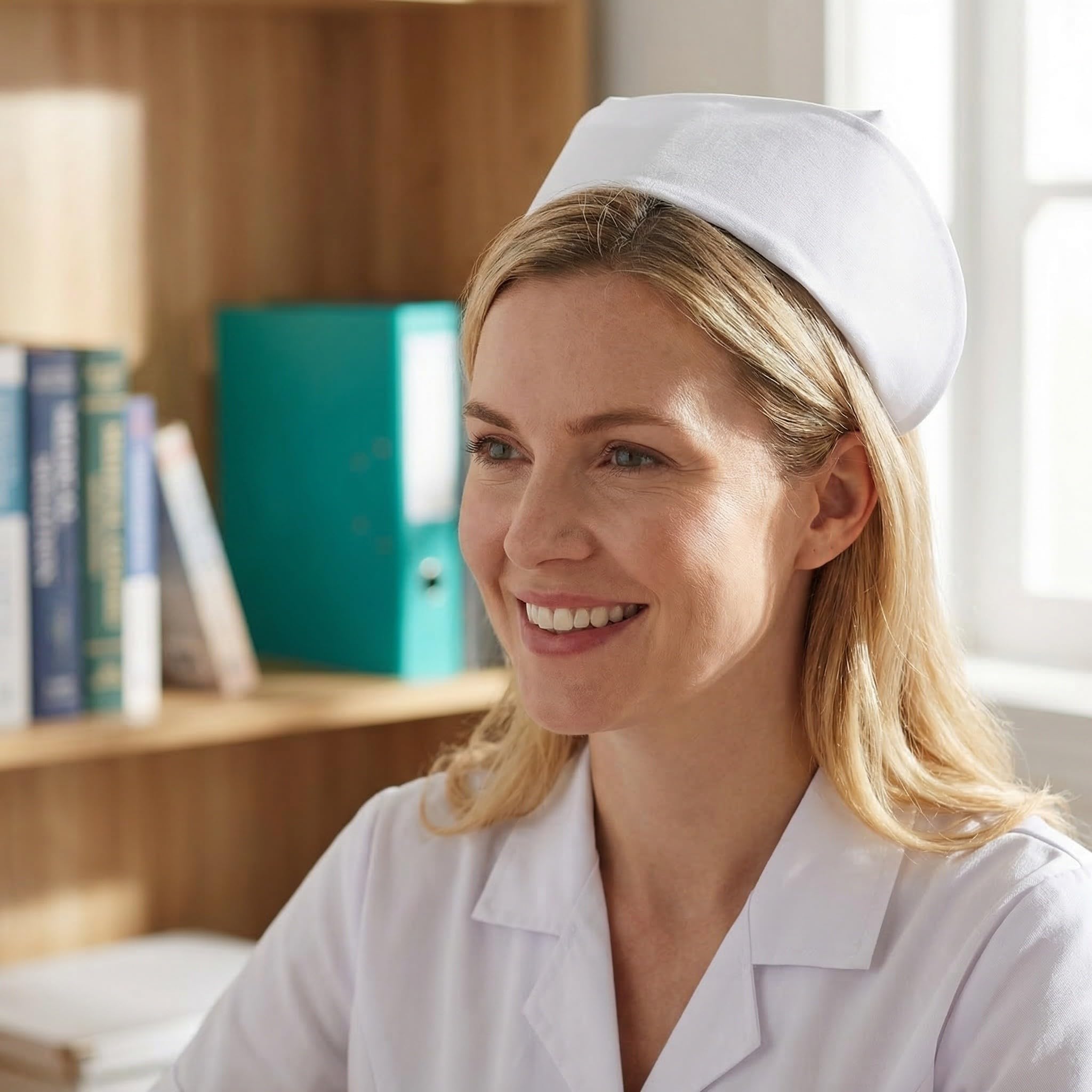Tofficu 8 Piezas Gorro de Enfermera Blanco de Tela Cómodo y Fácil de Limpiar para Uso Diario y Ocasiones Profesionales Estilo Profesional de Salud para Mujeres