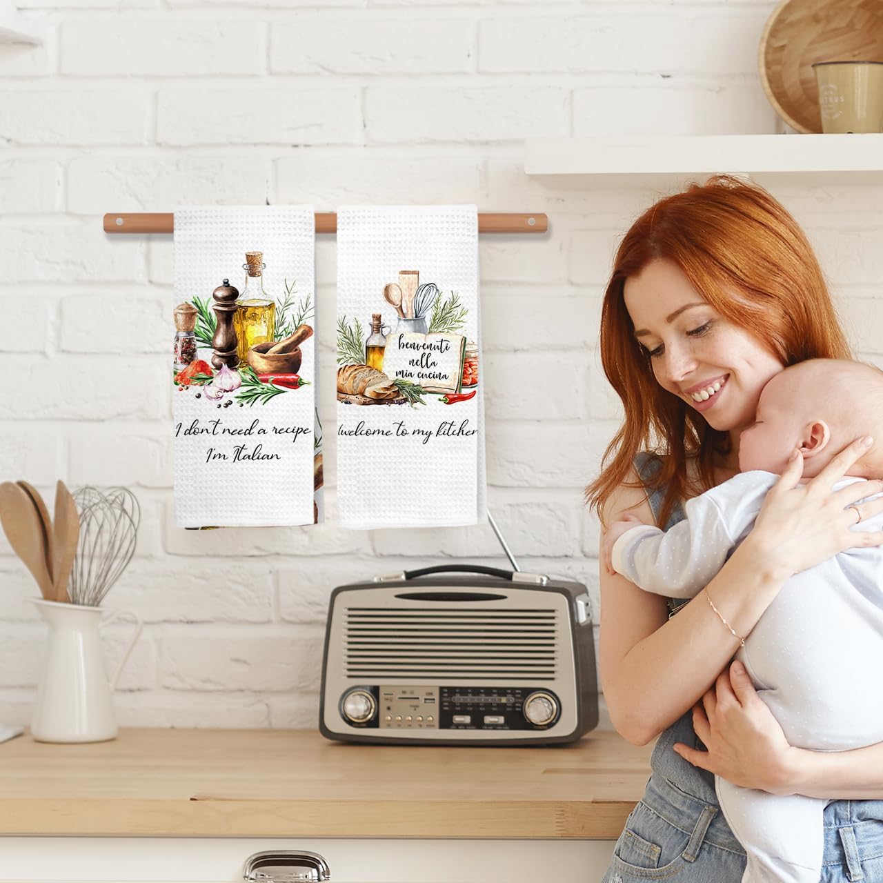 Funny Italian Kitchen Towels, Italian Cooking Gifts Decorative Hand Towels for Kitchen, Gifts for Cooks Cooking Lovers Dish Tea Towel Drying Cloth, 16x24 Inch Set of 2 - Image 3