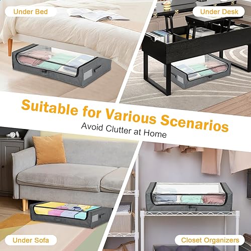 Miniatura 7 de Almacenamiento debajo de la cama con ruedas, capacidad de 53 litros, paquete de 2 contenedores de almacenamiento debajo de la cama con cubierta