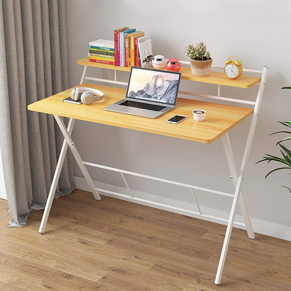 2-Layer Folding Desk for Small Space,4HOMART Home Corner Desks Simple Computer Desk with Shelf Folding Laptop Table