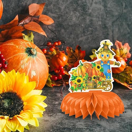 Miniatura 4 de Centros de mesa de otoño, centros de mesa de panal 3D de Acción de Gracias, decoración de camión de cosecha, girasol, hongo, calabaza, naranja,