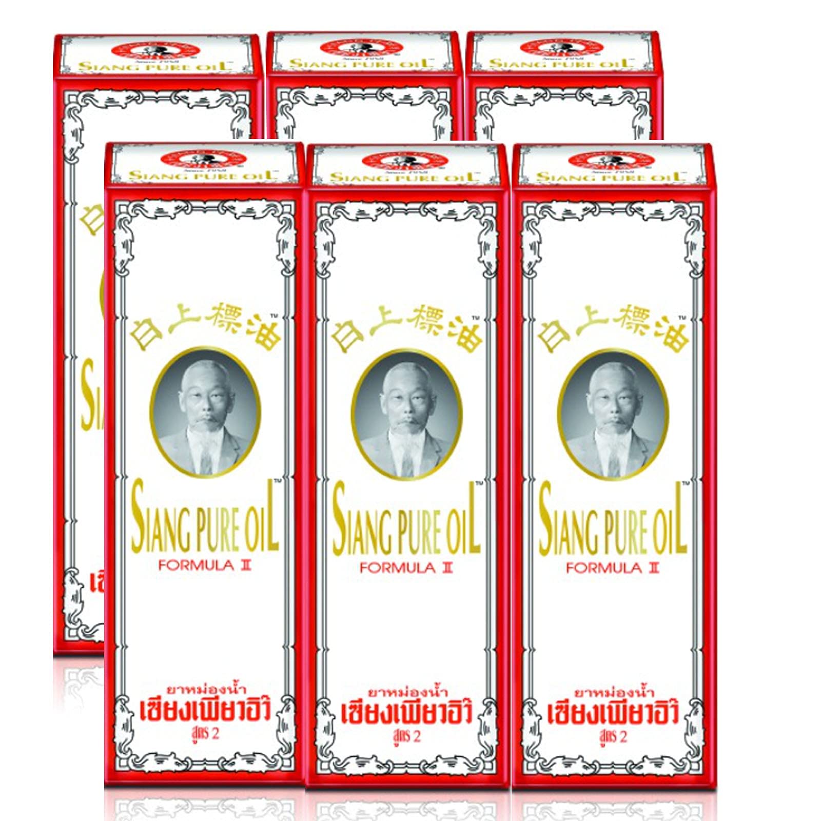Siang Pure Oil White - Peppermint Menthol for Muscles and Joints - Natural Muscle Rub for Body and Joints(Pack of 6)