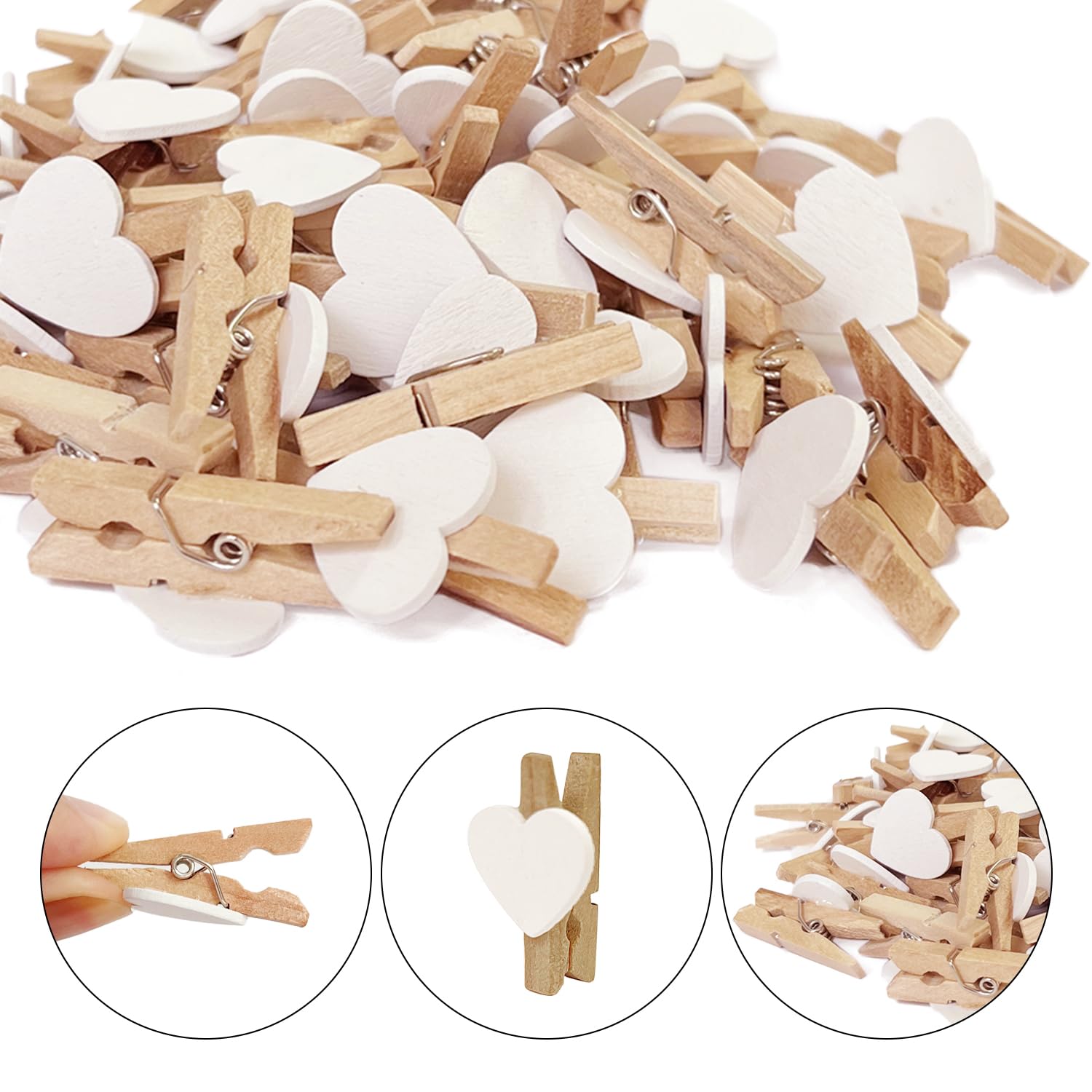 Kit Déco Murale DIY - 100 Clips En Bois, 10 M Ficelle, 2 Clous Sans Trace, 20 Porte-Cartes Photo