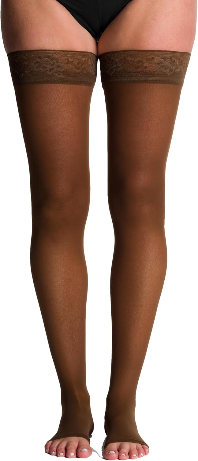 SIGVARIS Women’s Style Sheer 780 Open Toe Thigh-Highs w/Grip Top 20-30mmHg - MS - Medium Short - Honey