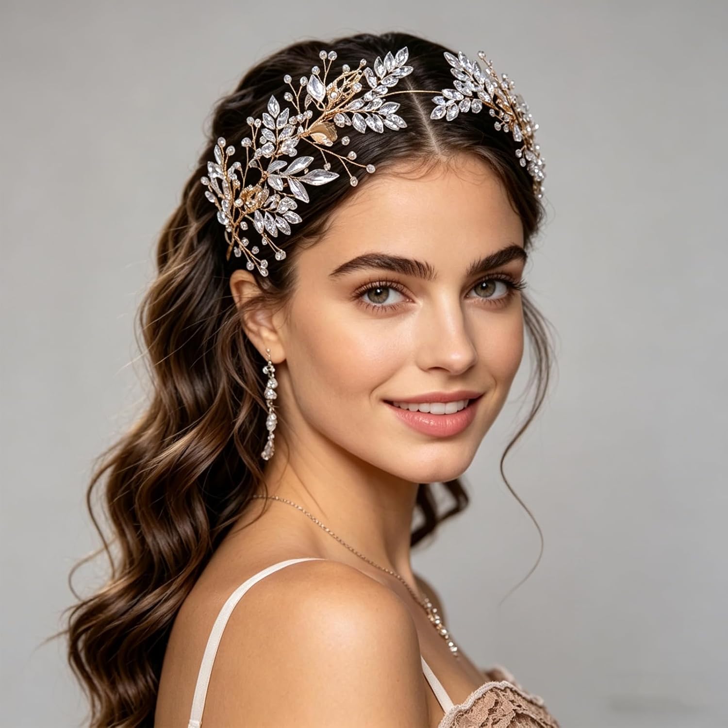 Rhinestone Wedding Headband Handmade Leaf Crystal Bridal Headpieces for Wedding Hair Accessories for Brides and Bridesmaid
