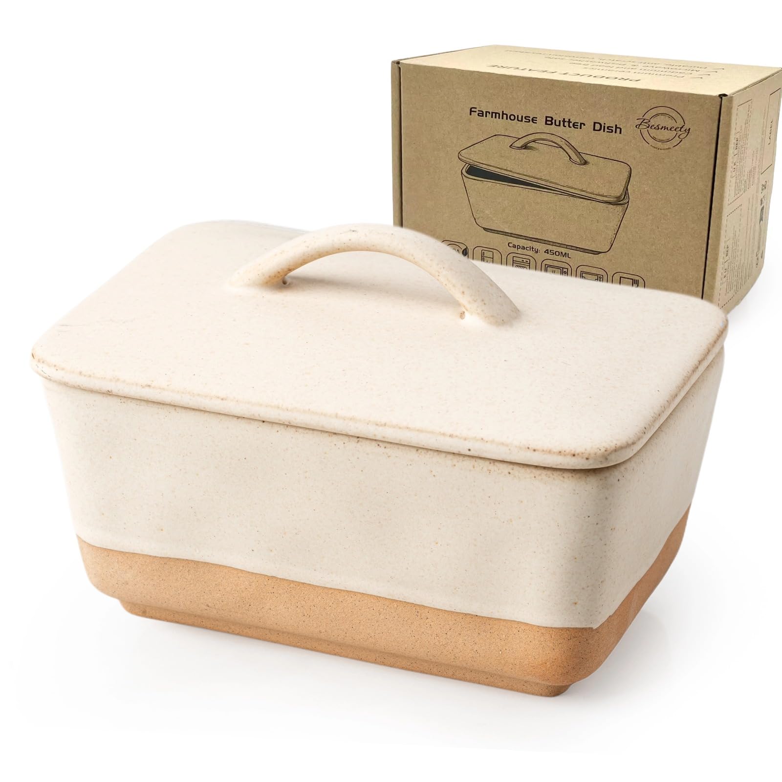 Besmeety Ceramic Butter Dish with Lid for Countertop, European 250g Butter Keeper, Vintage Farmhouse Decor (Cheese Color)