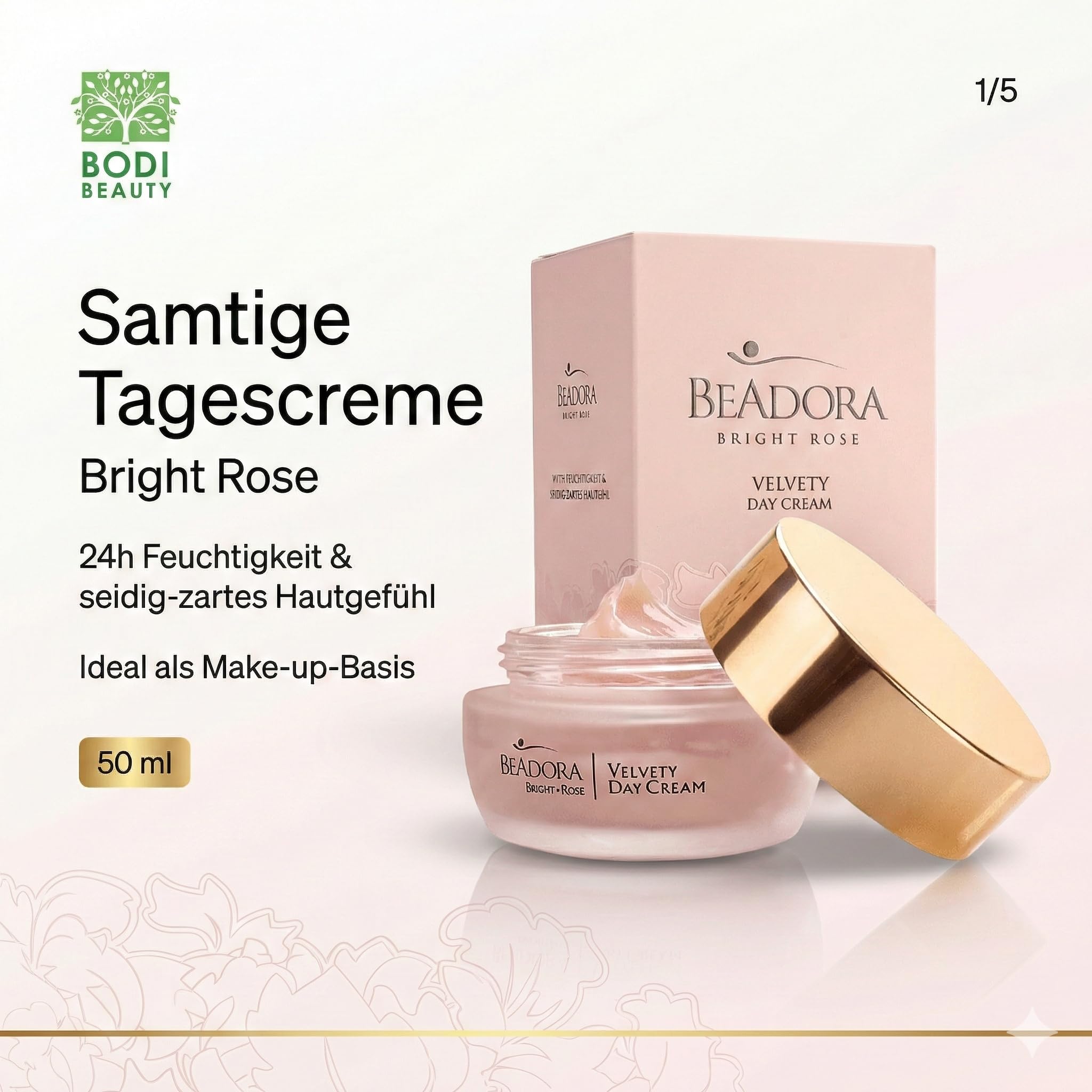 BeAdora Rose Tagescreme 50 ml mit Rosenöl & Hyaluronsäure | Samtige Tagespflege mit Rosenöl, weißem Trüffel & Hyaluron für langanhaltende Feuchtigkeit den ganzen Tag