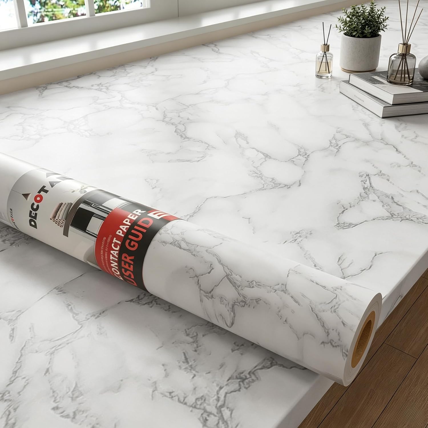 Decotalk White Marble Wallpaper Self Adhesive Marble Countertop Contact Paper for Kitchen Waterproof 17.7in X 120in Marble Contact Paper for Bathroom Decorative Matte Marble Wallpaper Peel and Stick