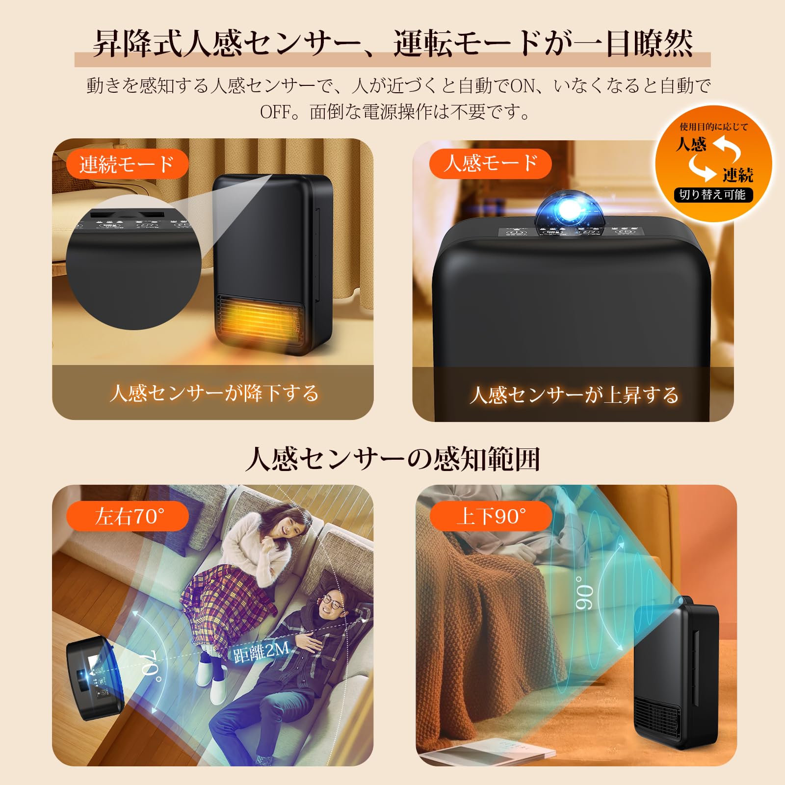 新品 【人感センサー付き 節電対策】セラミックファンヒーター 600W/1200 Amazon | 【人感センサー付き 節電対策】セラミックファンヒーター