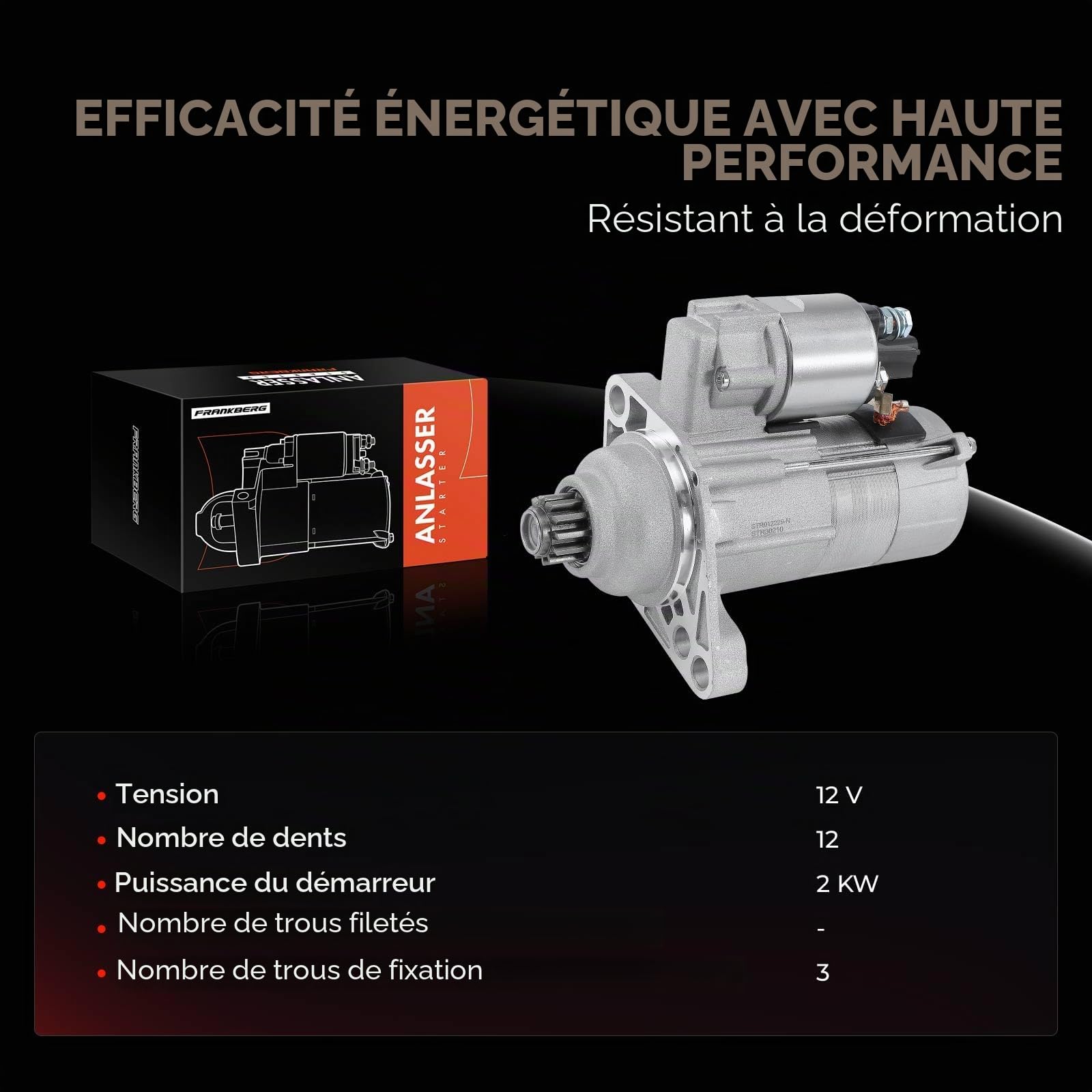 Frankberg Démarreur 2 kW 12 V 12 dents 30210, 02Z911023M | Compatible avec: Altea XL 5P5 5P8, Polo 6C1 6R1, R.o.o.m.s.t.e.r 5J7, A1 Sportback 8XA 8XF, Golf Plus 521 5M1
