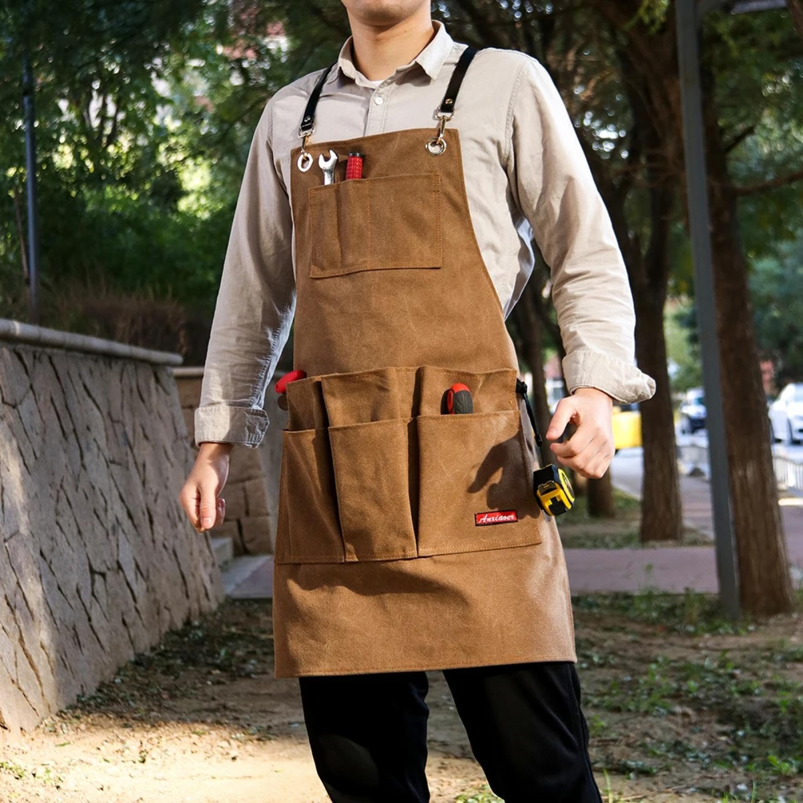 Delantal Cocina Baberos Delantales Delantal De Trabajo De Lona Encerada Resistente con Bolsillos Delantal De Carpintero Y Herrería para Hombres
