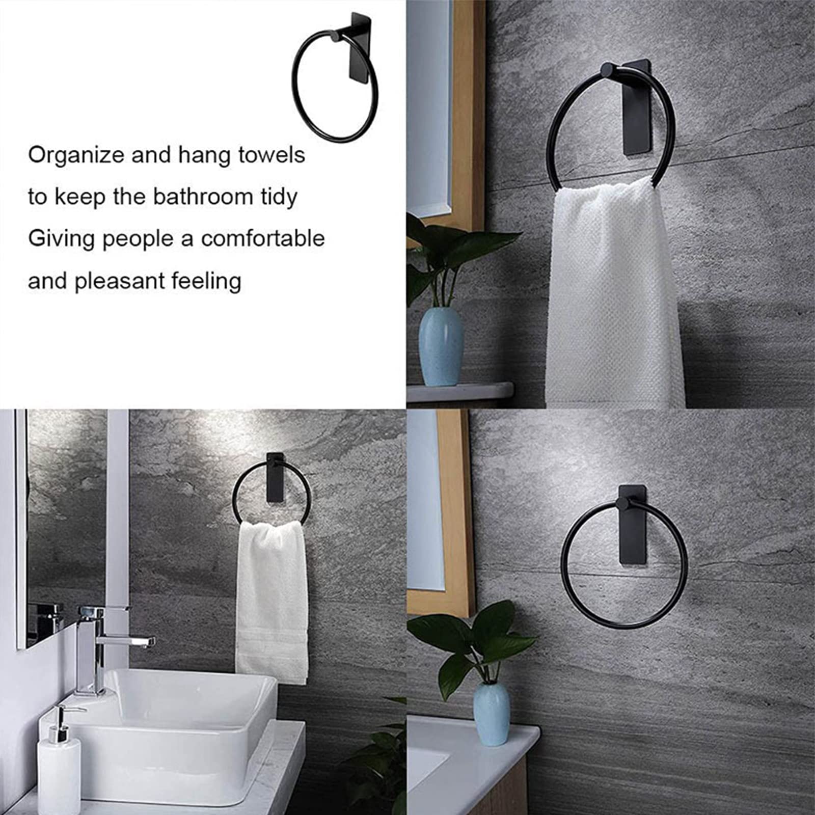 Toallero de Anilla, Toallero en Forma de Anillo Negro, Anillo De Toalla para Baño, Porta Toallas Redondo, Acero Inoxidable Percha De Baño, Anillo De Toalla para Baño, Cocina, Montaje en Pared