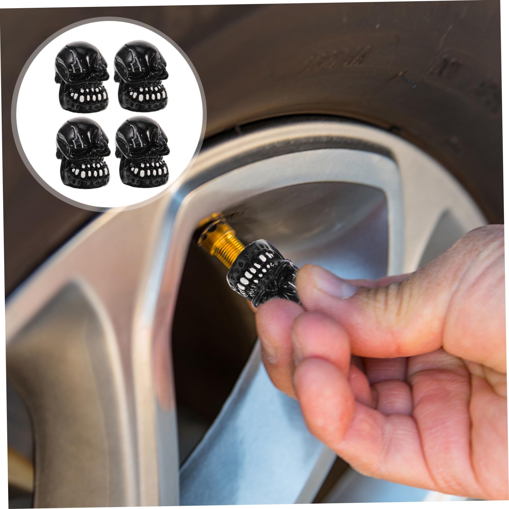 GOOHOCHY Skull Shaped Car Tire Valve Caps 4 Pack for Cars Trucks Suvs Bikes Motorcycles Prevent Valve Corrosion Unique Decorative Design