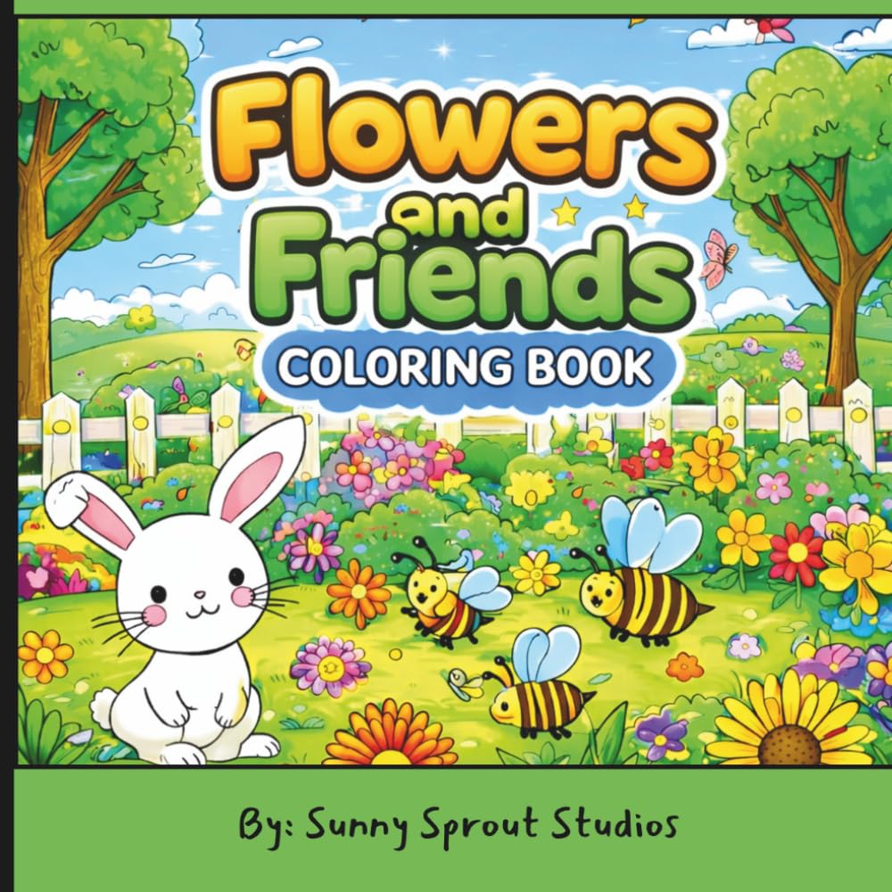 Flowers and Friends Coloring Book: A spring themed coloring book for kids and adults.