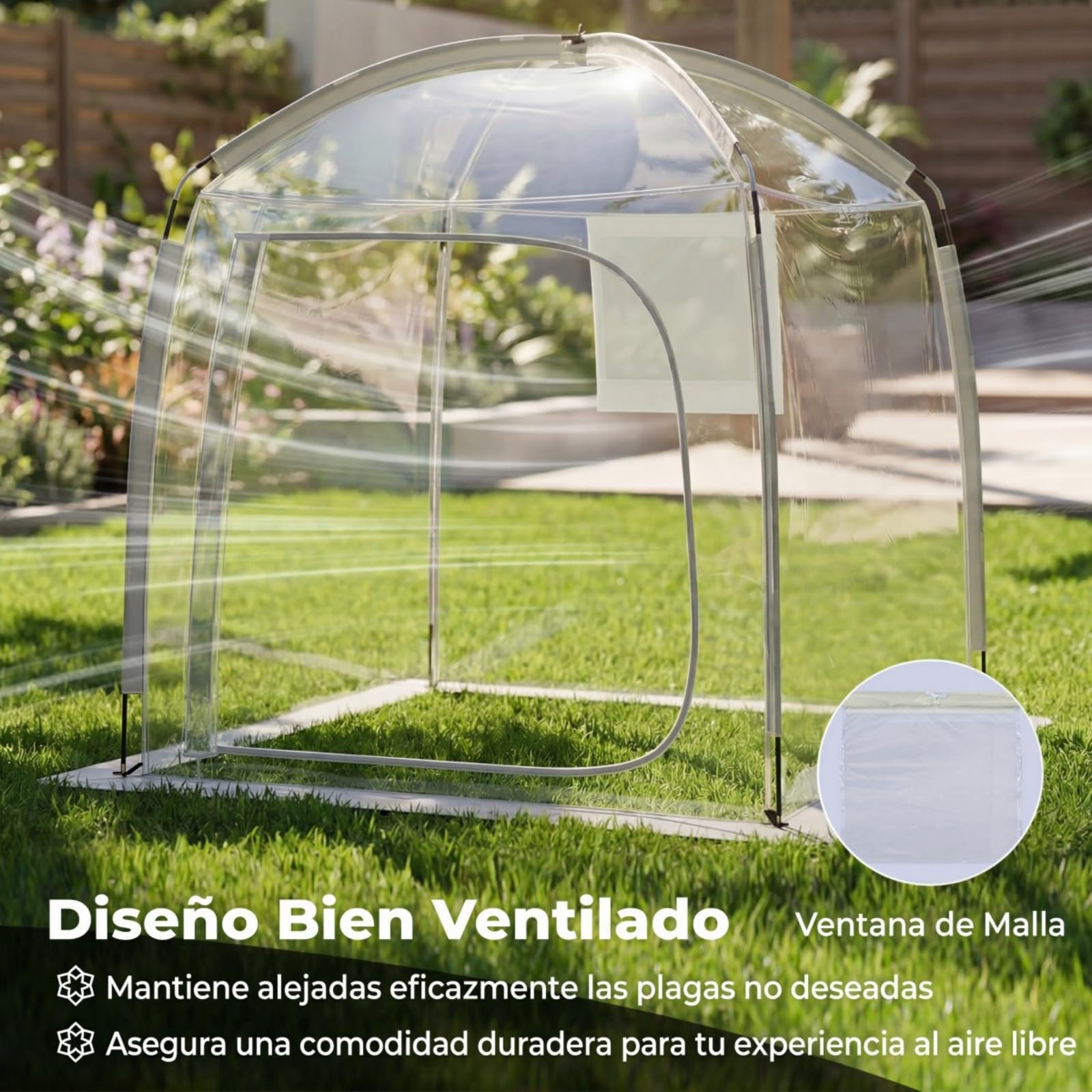 COSTWAY Tienda de Campaña Deportiva 2-4 Personas 215x215 CM Carpa Burbujas Transparente