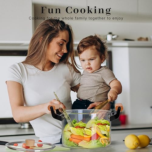Miniatura 6 de 3.5 Qt Clear Glass Pot for Cooking on Stove, Big Glass Cooking Pot with Wooden Handle, Large Glass Simmer Pot for Stove Potpourri, Glass Frying Pot