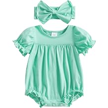 Newborn Baby Girls Summer Clothes Puff Short Sleeve Bubble Romper Bodysuit with Headband Cute One Piece Outfit