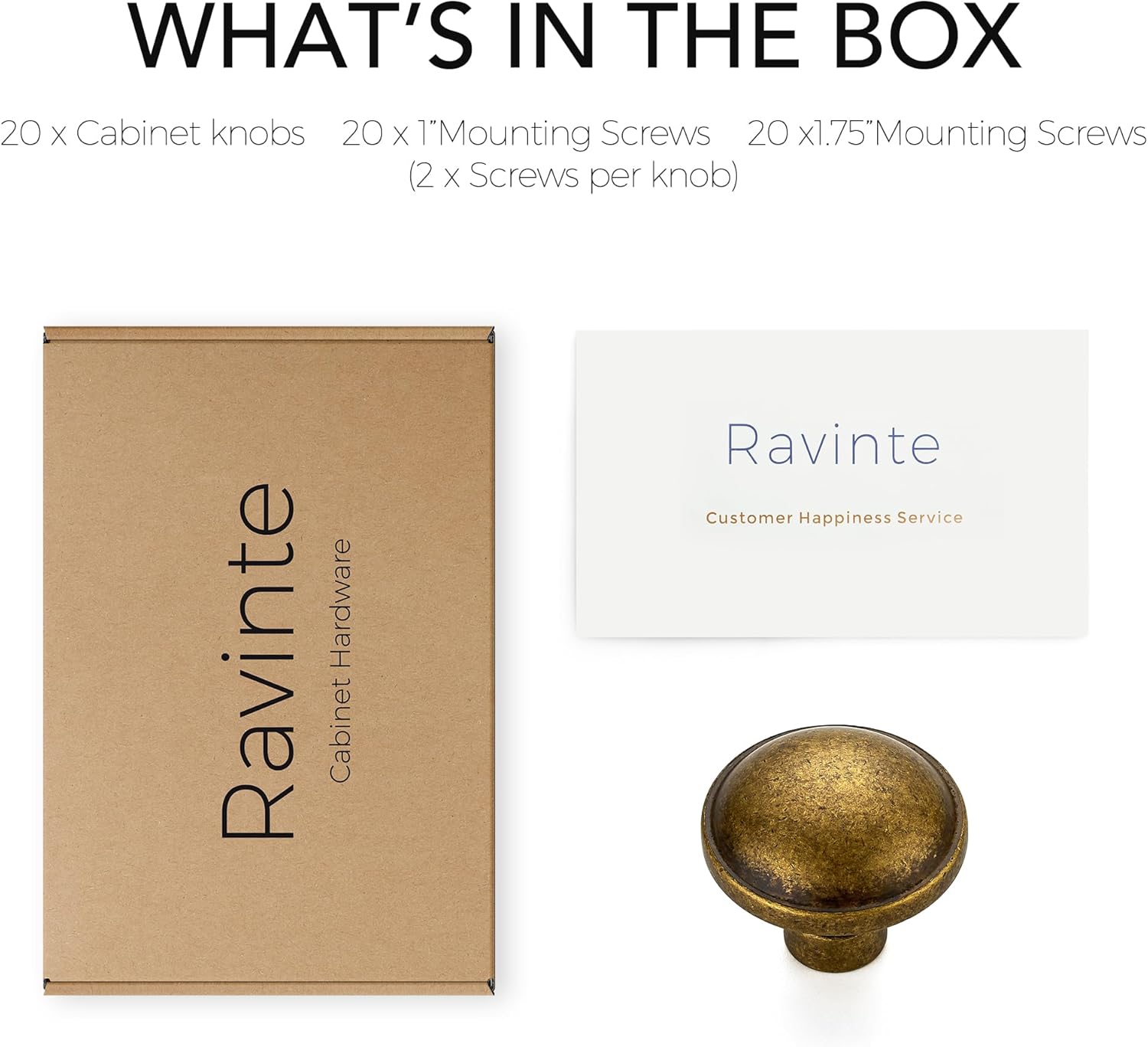 Ravinte 20 Pack 1-1/4 Inch Diameter Kitchen Cabinet Knobs Antique Brass Dresser Knobs Round Solid Cabinet Drawer Pulls for Kitchen Cupboard Hardware