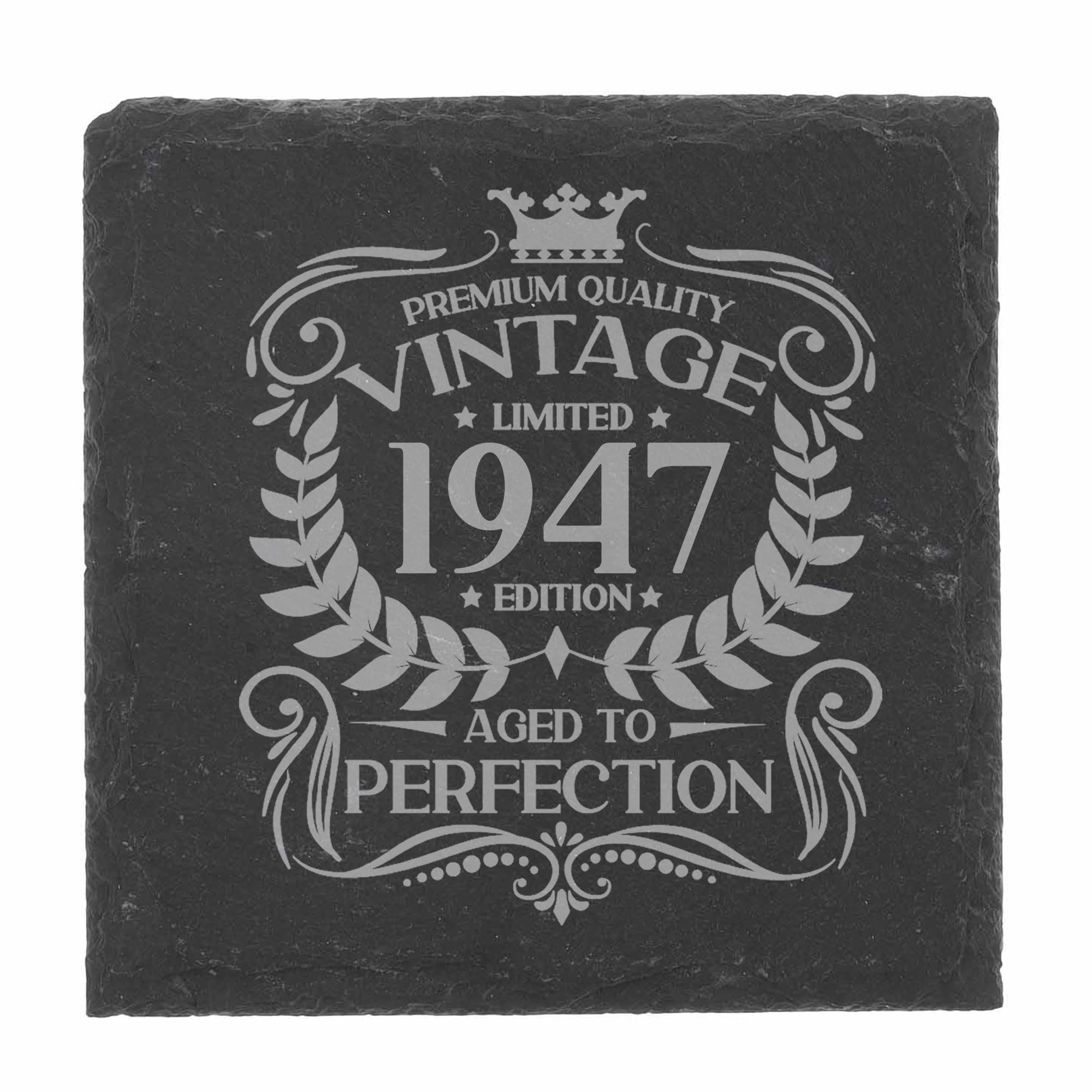 79th Birthday Gift for Men Vintage 1947 Aged to Perfection Engraved Slate Coaster Present for 79 Year Old Etched Natural Slate Placemat (Square Slate) โ image 1