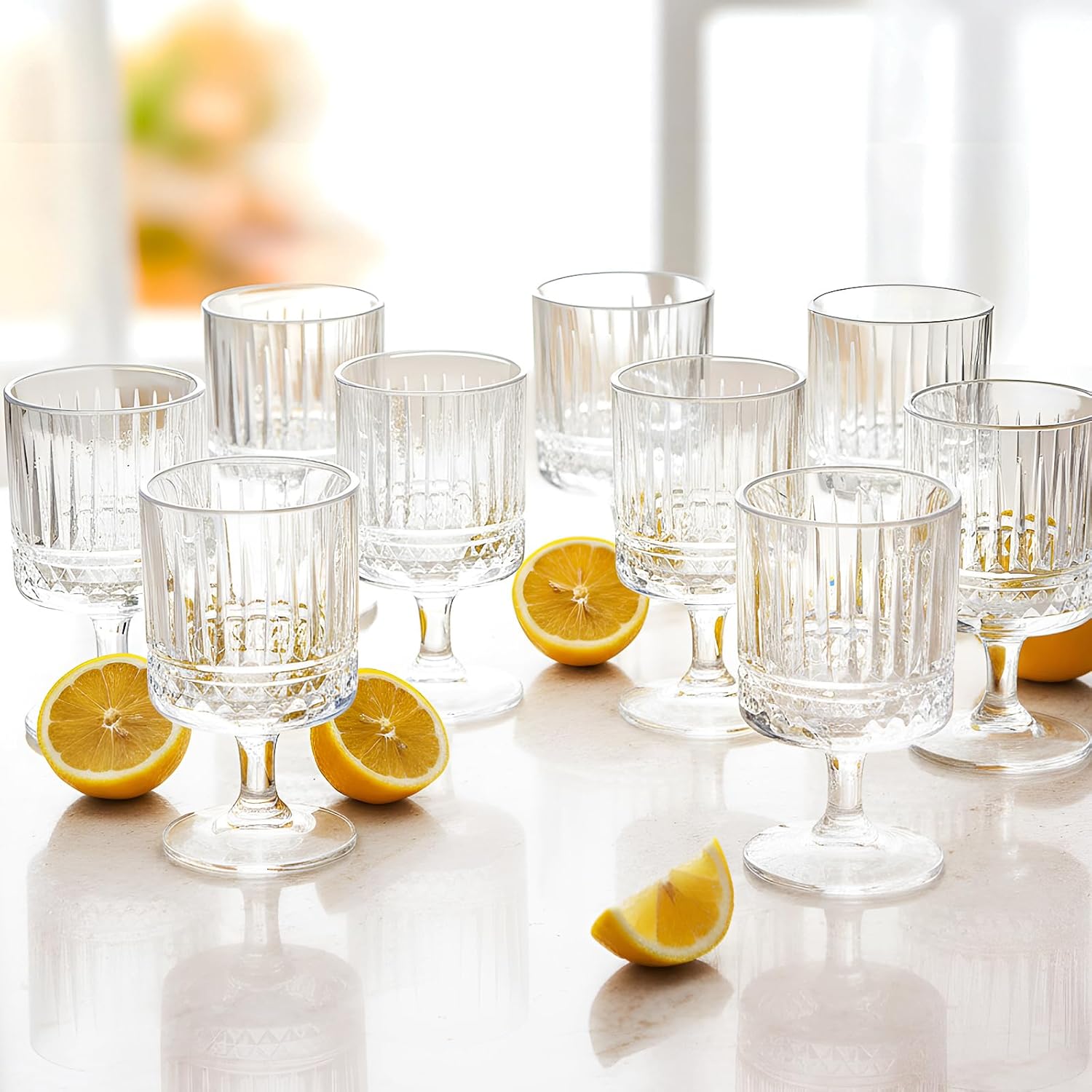 Mini Vintage Goblet Glasses Set, 7.5 oz Small Plastic Water Goblets Unbreakable Clear Wine Cups Bulk Cocktail Glasses for Wedding Dining Birthday Guest Gift(48 Pcs,Rhombus) - Image 6