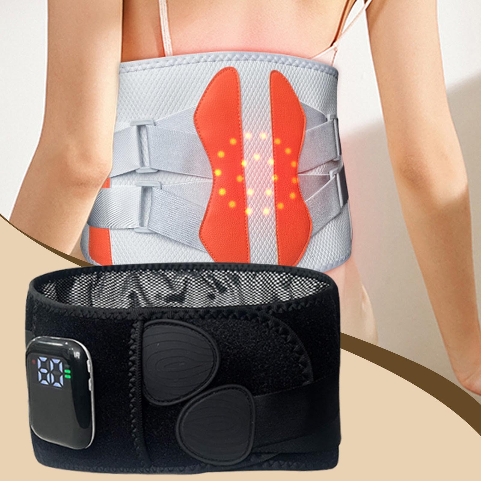 Cintura Massaggiante Fascia Elettrica Riscaldante Schiena Cintura Vibrazione Ergonomica Ricaricabile con Tecnologia a Infrarossi per Sollievo Lombare, Nero