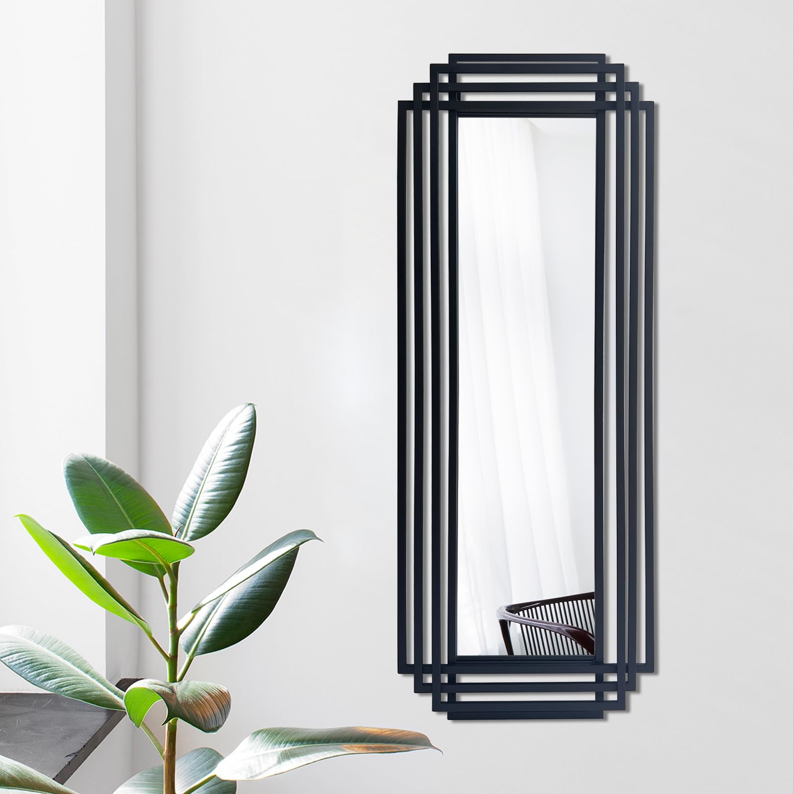 DAOYIJIAJU Rectangle Mirror, 42"x16" Geometric Art Mirror wirh Black Metal Frame, Modern Elegant Wall Mirrors for Living Room Bathroom Bedroom