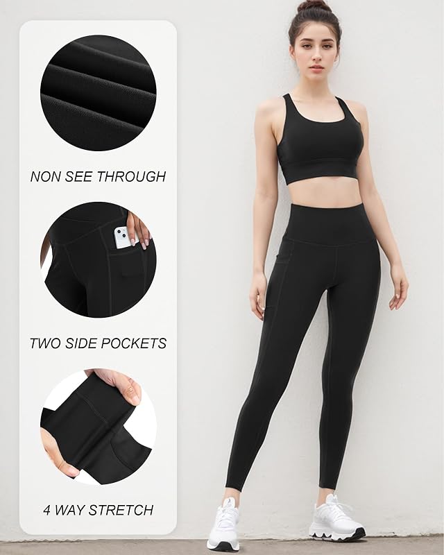 Dimore 4 Pack Leggings with Pockets for Women,High Waist Tummy Control Workout Yoga Pants (US, Alpha, Small, Regular, Regular, 4 Packs-Black/Gray/Navy/Burgundy) image 2