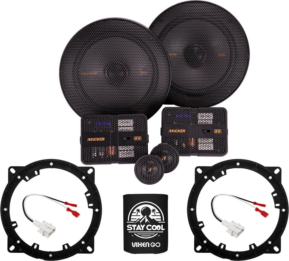 KICKER Speakers 6.75 inch for Hyundai Santa Fe 2019-2023 Upgrade Kit - Pair of KS Series with Adapters and Harness, Component 6 3/4 Car Audio Front or Rear Door Speaker KSS6704, 51KSS6704
