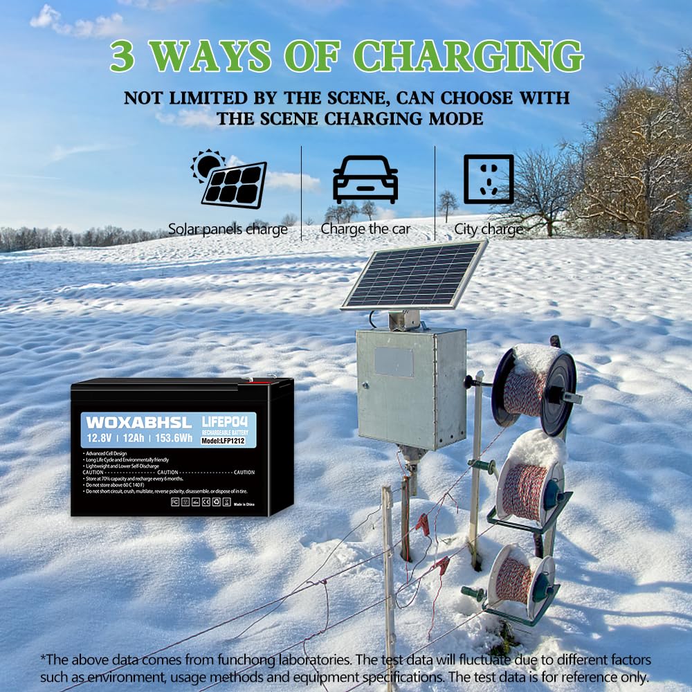 WOXABHSL 12V 12Ah LiFePO4 Lithium Battery, 2 Packs, 4000+ Deep Cycle Rechargeable Battery for Solar Power, UPS, Lighting, Scooters, Power Wheels, Fish Finder, Outdoor Camping etc. Built-in 12A BMS