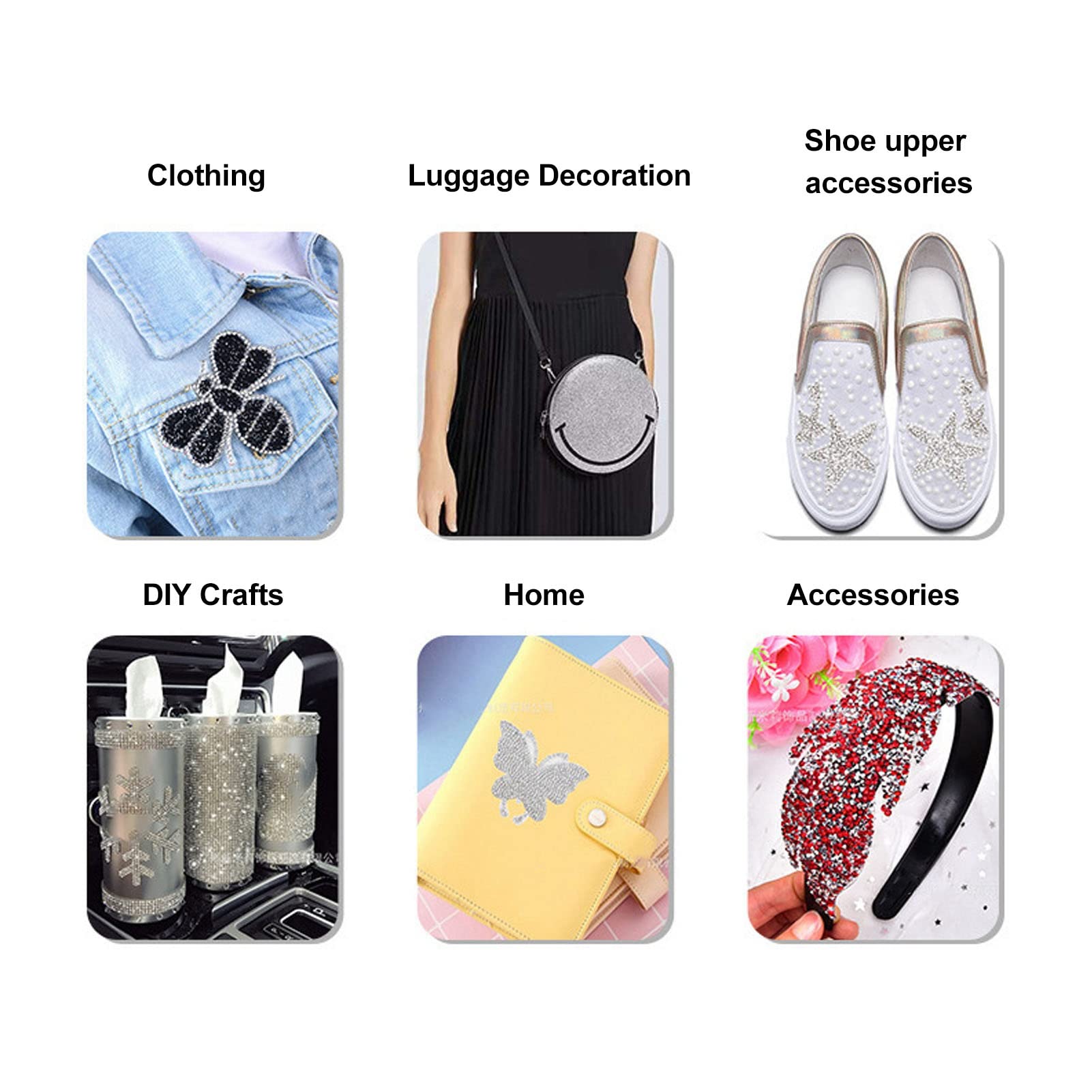 Toppe Con Nodo A Fiocco E Strass - 6 Pezzi Argento 6x5.5cm, Per Decorazione Jeans, Borse E Cappelli