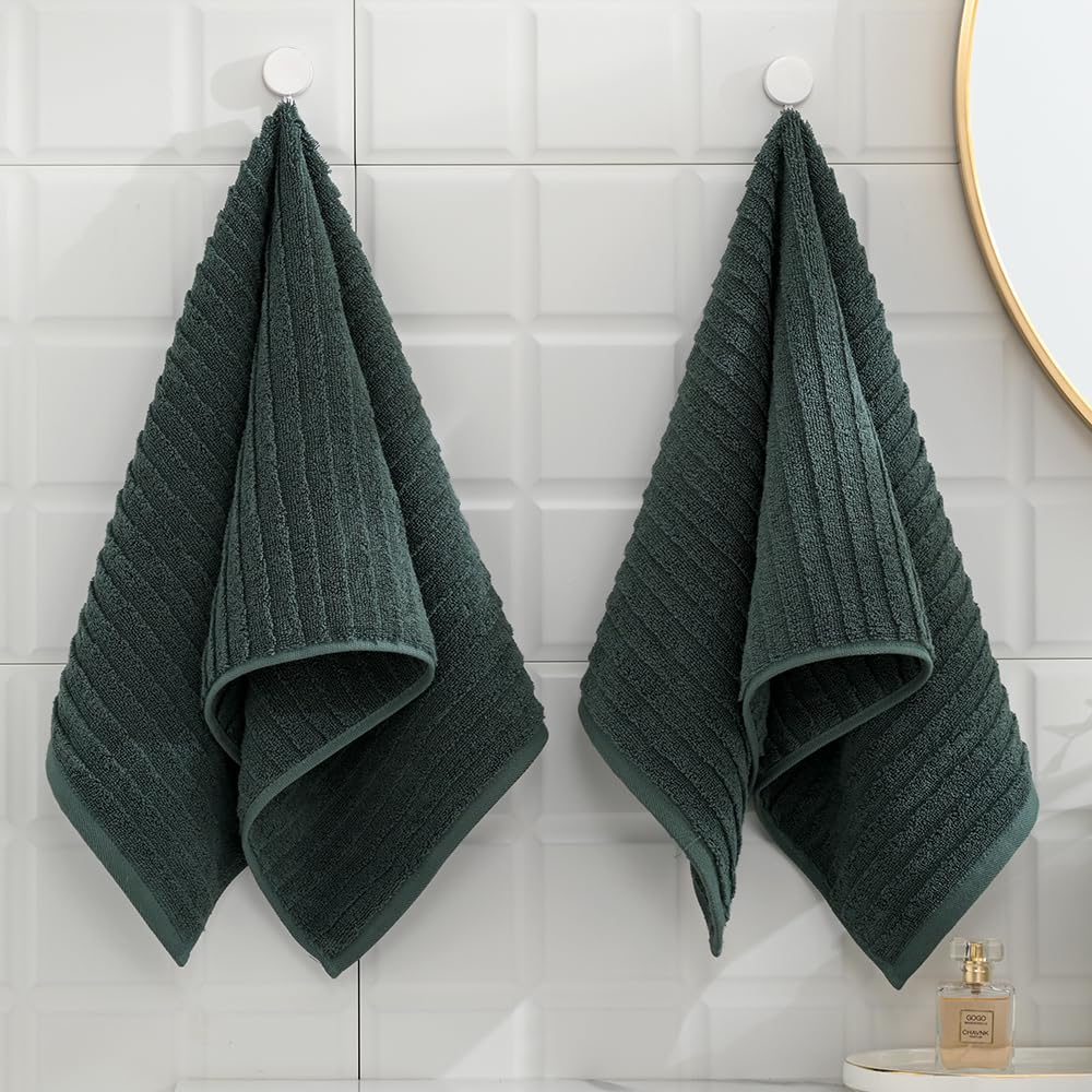 sense gnosis Stereoscopic Ladder Striped Green Hand Towel Soft and Absorbent 100% Cotton Luxury Bathroom Jacquard Hand Towel Decorative 13 x 29 Inch - Image 4