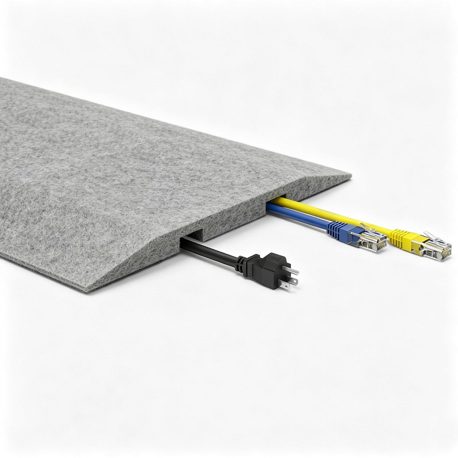 PUNCIA Cubierta de fieltro para cables de suelo con 2 canales, ocultador de cables de perfil bajo para alfombras, tira de gestión de cables de 160 cm con velcro y cinta 3M para oficina, exposición