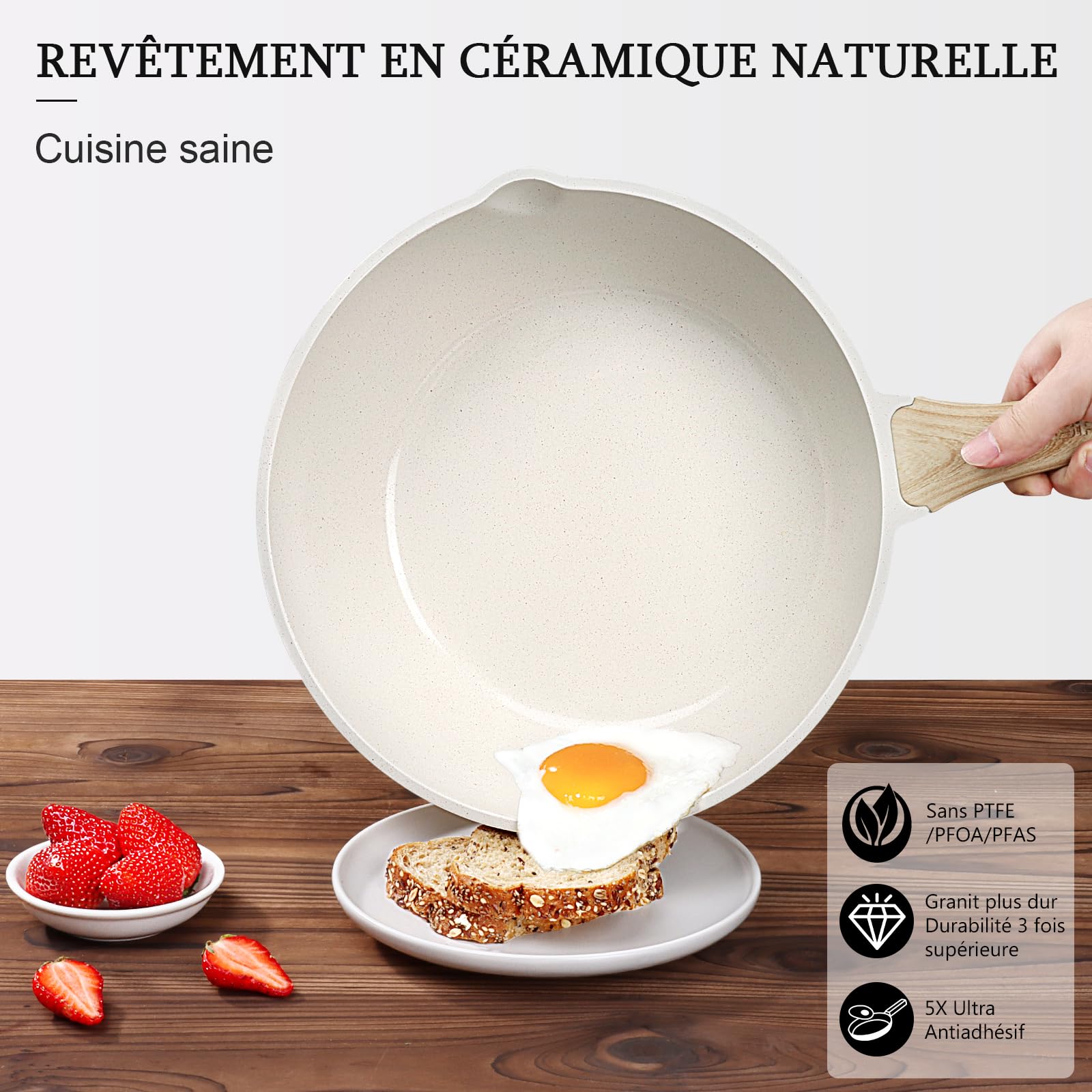 GiPP Sartenes Antiadherentes Con Tapa, 28cm, 4.3 L, CeráMica Profunda, Para InduccióN, Mango Que Se Mantiene FríO, Saludable Y Sin TóXicos.