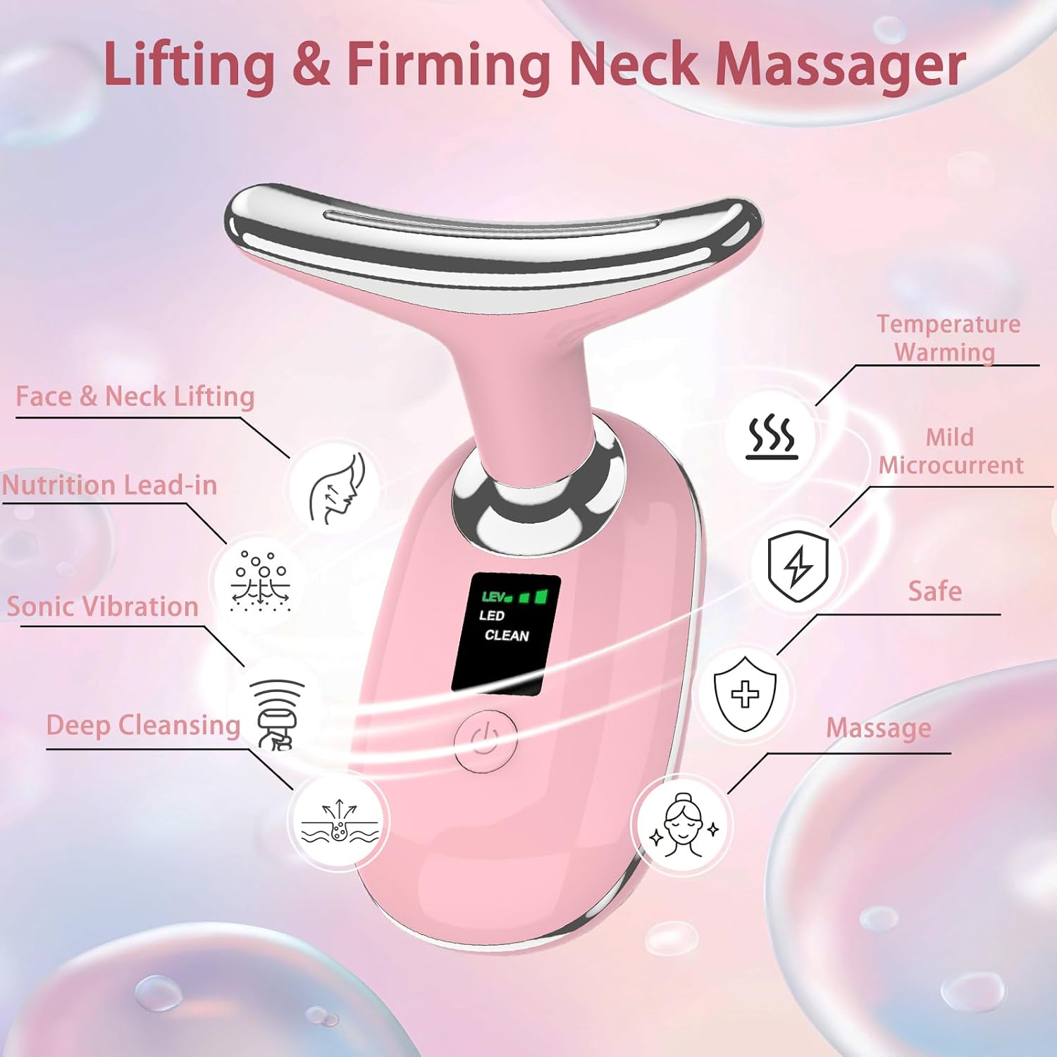 Facial Massager, 7 Color Led Face Neck Massager for Skin Care, LED Facial Massager Tool for Neck with Heat & Vibration, Micro-Current Porable Facial Massager for Skin Care Home Use image 4