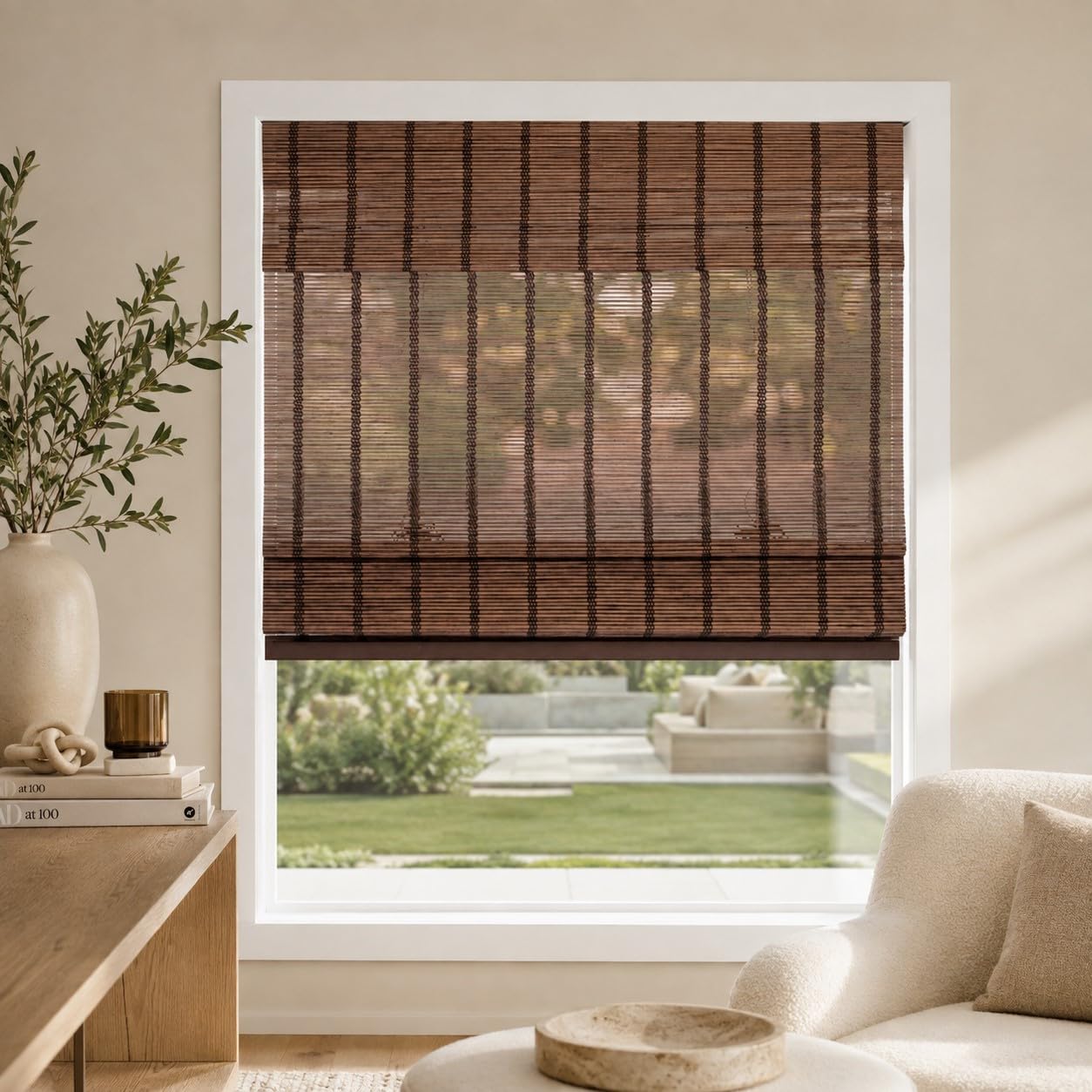 CHICOLOGY Cordless Bamboo Roman Shade, Light Filtering, Bear 47"x60"