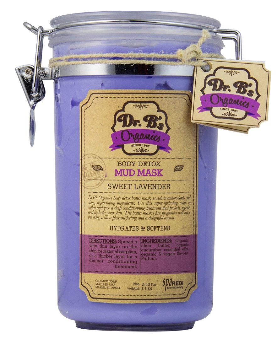 DR. B’S ORGANICS - Body Mud Mask, Skin Care Instant Detox Clay Mask, Lavender, 32 Oz - Daily Deep body Cleansing, Detoxifies, Brightens, and Cleans Blackheads and Clogged Pores - Infused with Natural Bentonite Clay, Hyaluronic Acid, Amino Acids, Retinol, Vitamin C, Menthol, Argan Oil, Aloe Vera and Comfrey Extract