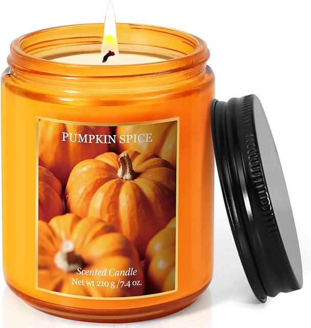 Scented Candle Pumpkin Pie Spice Candle Natural Soy Wax Candle Glass Jar Candle Gifts for Harvest FestivalHalloween, Candles Gifts for Women, Birthday Gift ( 50 Hours Burn Time)