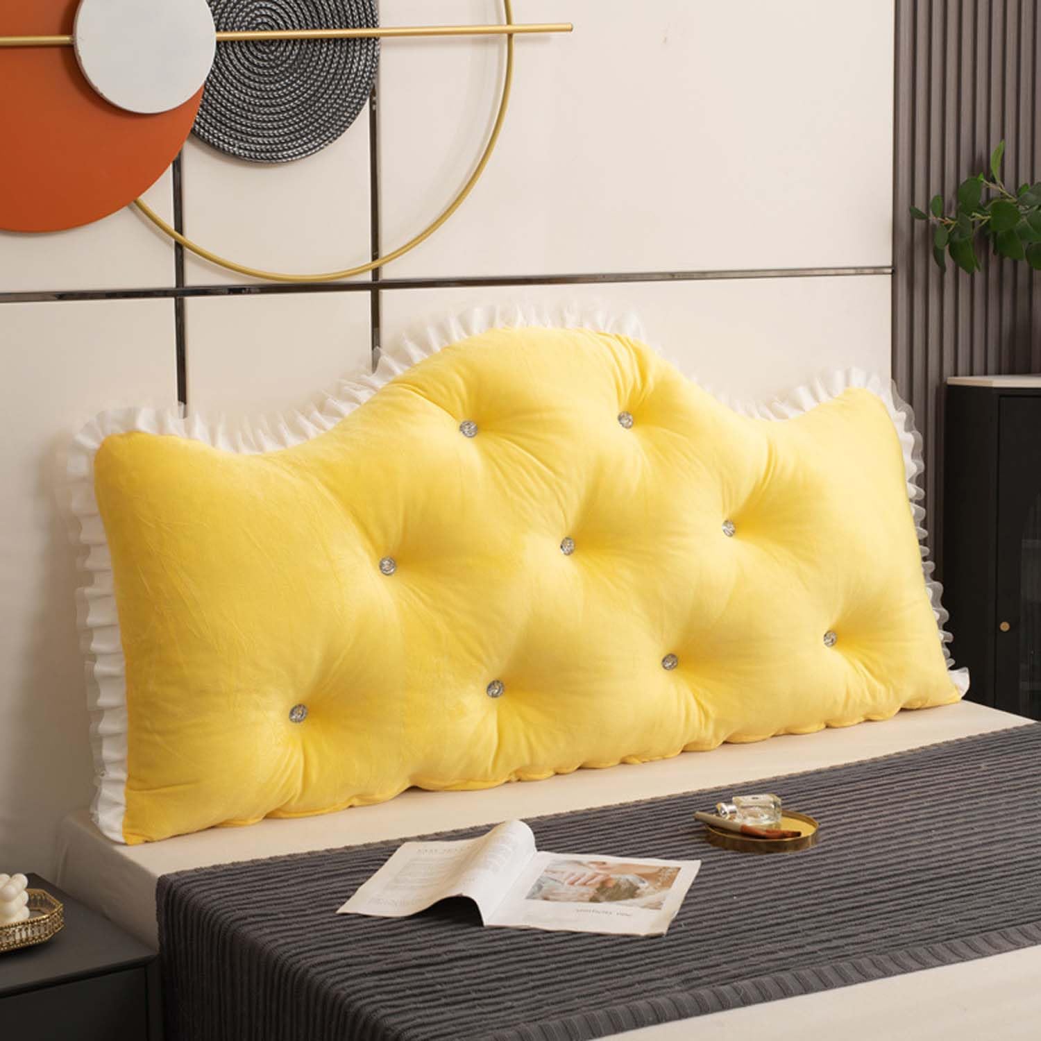 Almohada de lectura estilo princesa, cojín de cuña grande para apoyo de espalda y posicionamiento, funda extraíble de 59 pulgadas, cojín amarillo para mayor comodidad y estilo