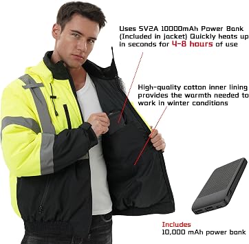 SKSAFETY High Visibility Jacket, High Visibility Heated Jacket, Bundle, 5XL
